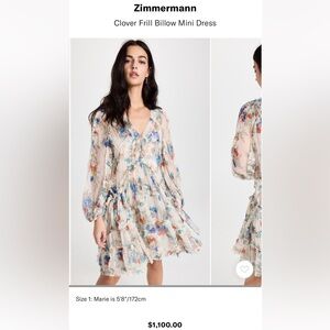 100% silk NWT Zimmermann Clover Frill Billow Mini dress, topaz peony floral, 3
